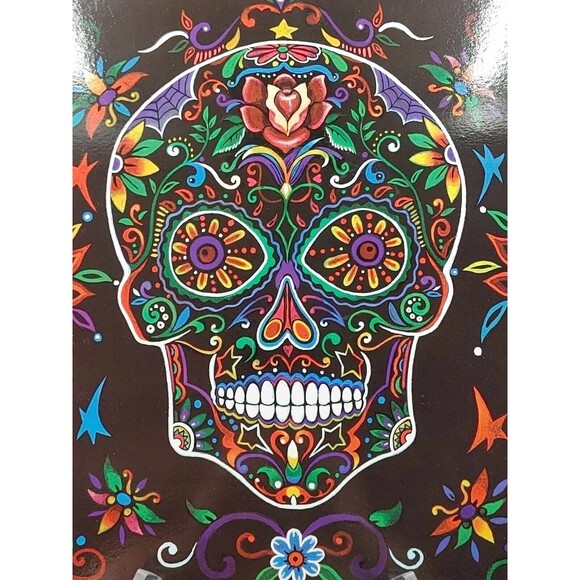 Sugar Skull Day of the Dead Cork Back Placemats Set of 4 Black Festive - Picture 4 of 8